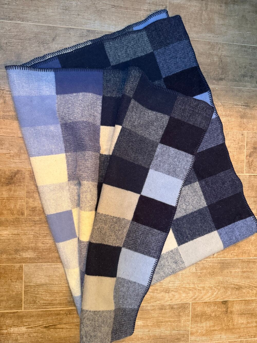 Blue Plaid Pendleton Wool Throw Blanket